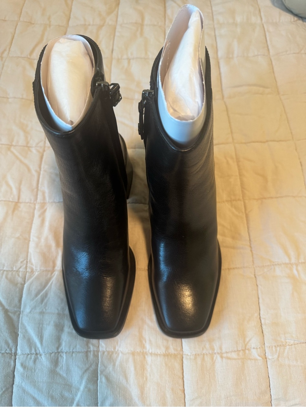 Sam Edelman Black Leather Square-Toe Ankle Boots